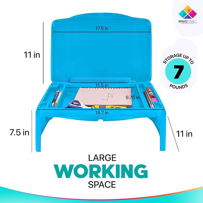 MAVOCRAFT Foldable Kids Lap Tray with Storage - Portable Lap Desk Kids & Adults - Kids Lap Desk for Breakfast in Bed, Serving Tray, Car Desk & Gaming (Blue)