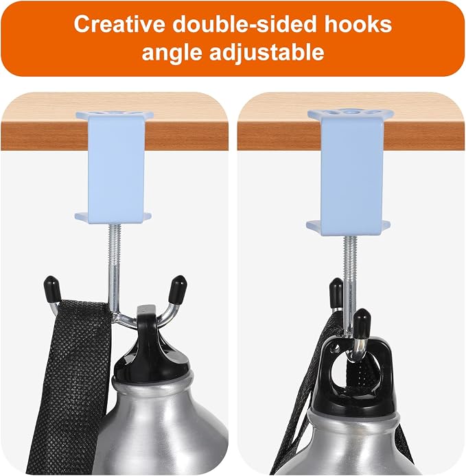 4 Pack Adjustable Purse Hooks for Table & Desk, Double-Hooks Heavy-Duty Backpack Hanger 100lb Capacity High-Strength Metal Bag Holder Space-Saving Desk Organizer for Handbag Headphone Umbrellas