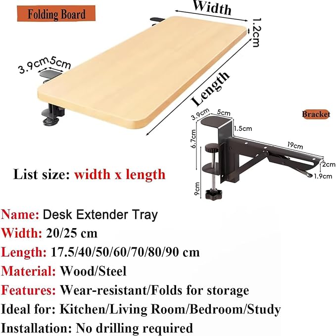 Table Extender,clamp On Keyboard Tray,Foldable Under Desk Keyboard Tray,Wrist Support,for Home Office Workstations,Easy To Instal(25x90cm (9.8inx35.4in))