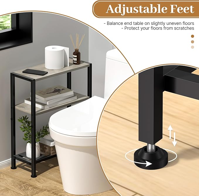 Narrow Side Table Set of 2 for Small Space, 2-Tier Small End Table with Shelf Holder, Slim Nightstand, Skinny Snack Couch Table in Living Room, Bedroom, Study, Kitchen and Balcony (Greige)