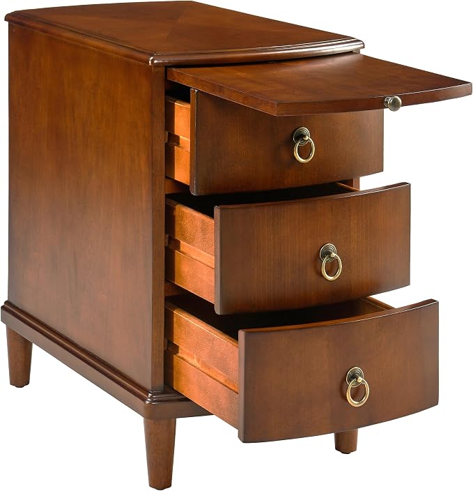 Storage Side End Table with 2 Drawers and Pull-Out Shelf, Small Sofa Side Table for Living Room, No-Tools Assembly, Solid Wood Narrow Beside Tables, 11.8”W x 21.6”L x 22.9”H, Brown, BG-A1359-MG