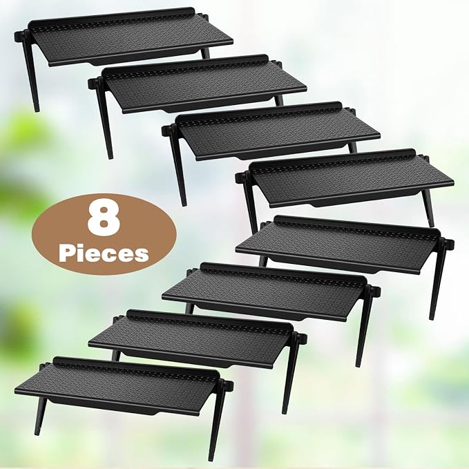 8pcs TV Shelf Adjustable Monitor Top Stand, Black ABS Storage for Video Game Consoles, Media Boxes, Routers, Remote Controls, Decorative Shelving for Home and Office, 11.8 x 4.5 inches