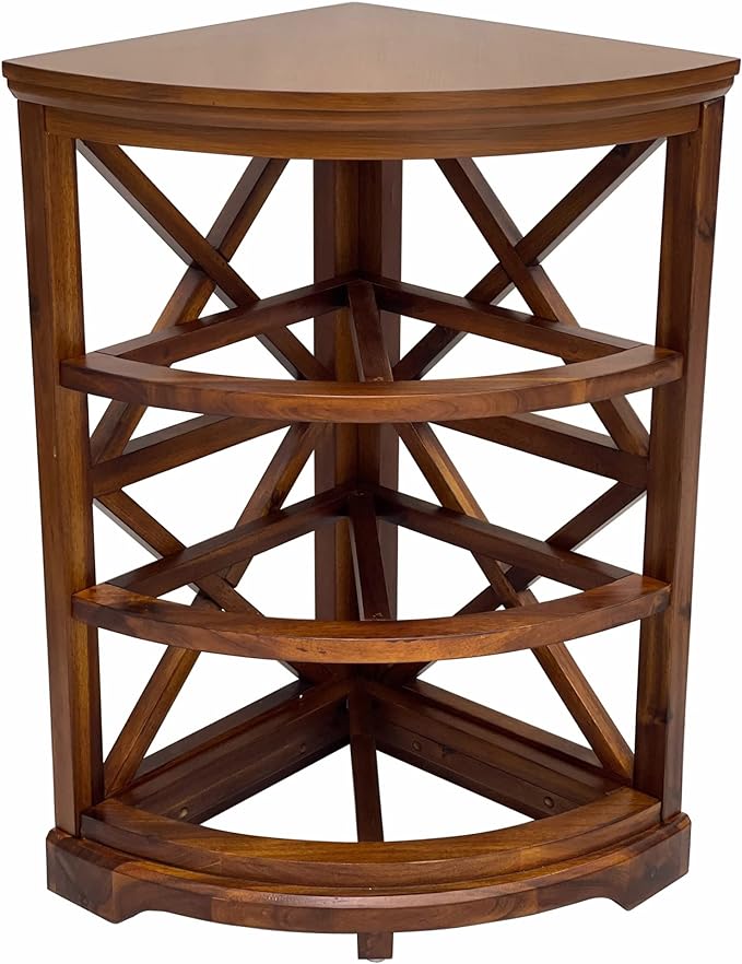 eHemco Hampton Meadows 3 Tier X-Side Corner Table Storage Cabinet with 3 Wicker Baskets, Walnut