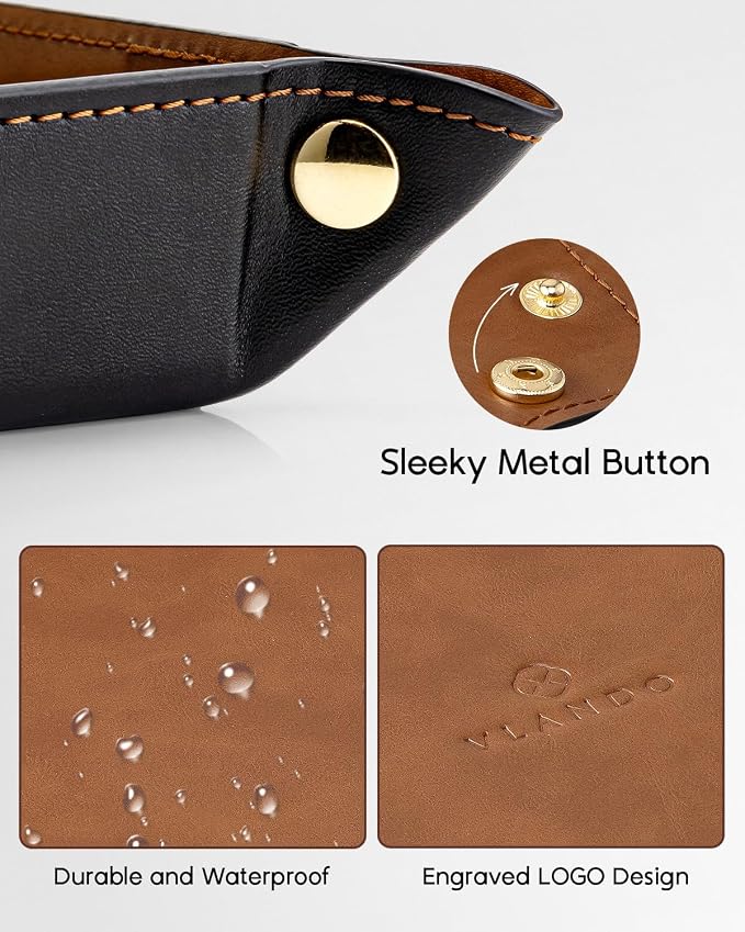 VLANDO Valet Tray Organizer, PU Leather Catchall Tray for Essentials | PU Leather Catchall Tray for Keys, Wallet, Watch, Phone, Coins and Glasses