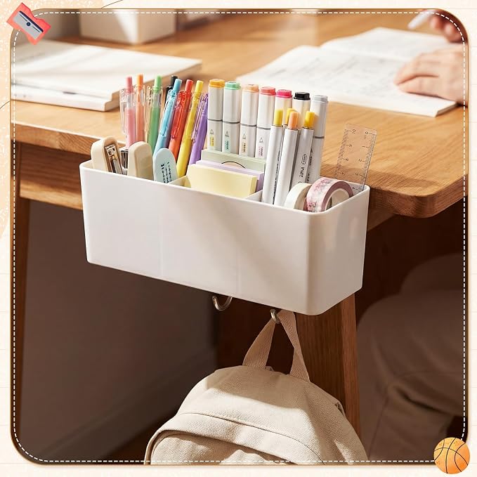 Reallnaive 8 Pcs Desk Side Storage for Classroom Back to School Desk Side Organizer Gift No Drill Holder Clamp Plastic Desks Organizer for Table Chair to Hold Pen Phone Notebook for Office Classroom
