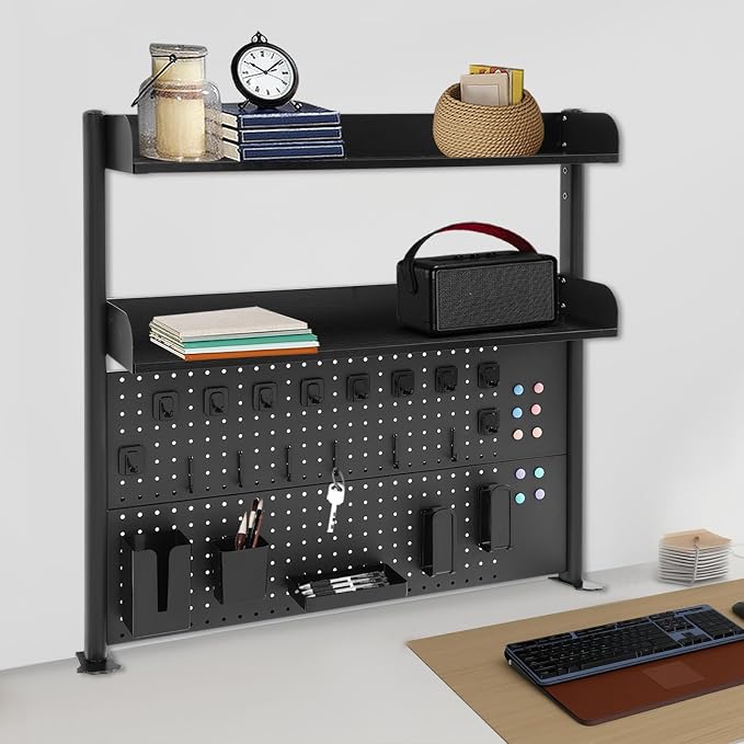 Desktop Bookshelf Clamp On Desk Shelf with Each Tier Load Capacity(16.53 Lbs) Multipurpose Clip-On Desk Organiser Desktop Organizer Bookshelf Storage Shelves for Study Rooms, Bedrooms(Black)