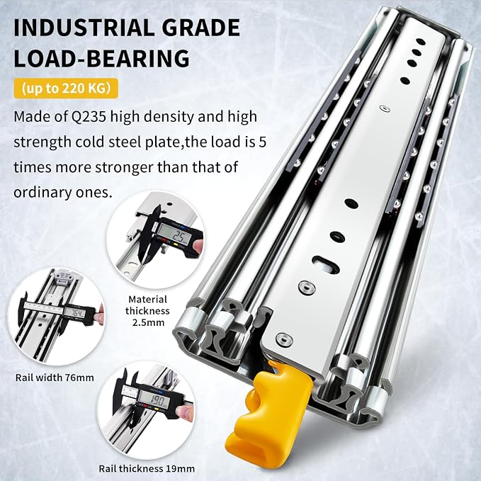 YENUO Heavy Duty Drawer Slides with Lock 12 14 16 18 20 22 24 26 28 30 32 34 36 38 40 44 48 52 56 60 Inch Full Extension Side Mount Ball Bearing Locking Rails Track Glides Runners Load 300 Lbs 1 Pair