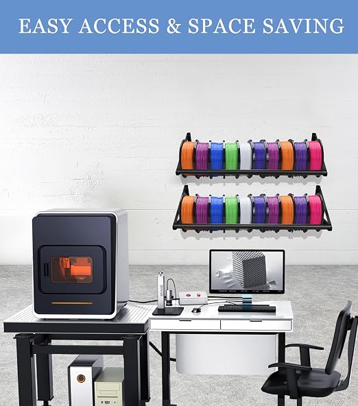 Wall Mount Filament Storage Rack- 22mm Thicken Wall Mount 3D Printer Filament Storage Shelf, 2 Tier Heavy Duty Metal Shelf for PLA/ABS/TPU Filaments Organized, 20pcs 1KG Printing Spool Holder