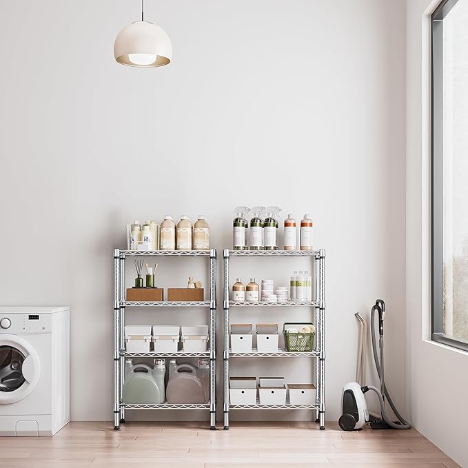 M MZG 1000 lbs 4 Tier Shelf Metal Storage Shelves Wire Rack Closet Organizers for Garage Kitchen Bathroom Laundry Chrome 11.8" D x 25.6" W x 45.5" H
