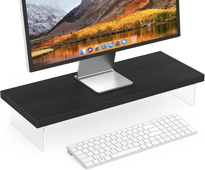 Monitor Stand Riser, Wood & Acrylic Computer Monitor Stand Desk Desktop Organizer Table for Home, Office Workspace, Laptop Riser, Printer, PC & TV Screen Riser