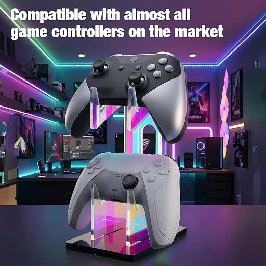 NiHome Iridescent Acrylic 2-Tier Universal Game Controller Headset Holder Stand for PS5 Xbox ONE Switch Colorful Controller Stand Gaming Accessories Anti-Slip Stable Acrylic Clear Headphone Holder