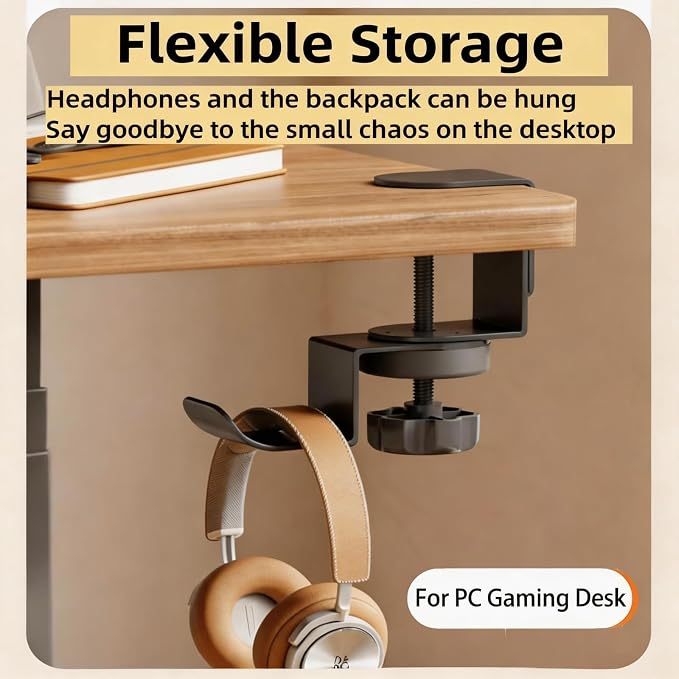 Heavy Duty Desk Hook Clamp(1 PCS), 360° Rotating Backpack Hanger with Height Adjustment, No Drill Headphone Holder, Purse Hook for Table, Bag Hanger, Gifts for Gamers, Office Desk Gaming Accessories