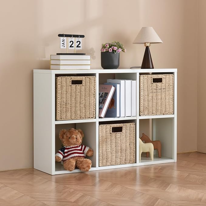 IRONMIX Metal 6 Cube Storage Organizer, White Short Bookshelf with Storage, Modern Cube Organizer with Shelves, 2-Tier Horizontal Bookshelf for Home Office, Library, Classroom (White, 1037)