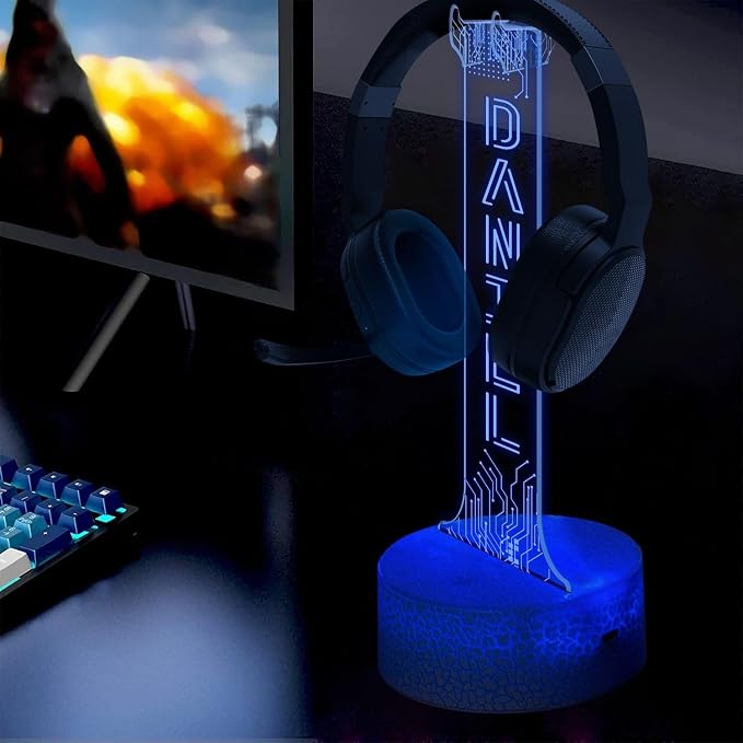 Personalized LED Headphone Holder with RGB Lights, Custom Gamer Desk Organizer, Headset Display Stand for Gaming Setup, Christmas or Birthday Gift for Boyfriend, Teen Gamer or Streamer