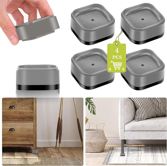 4 Pack Furniture Risers 1 Inch, Adjustable Bed Risers Heavy Duty for Table Desk Couch Chair Sofa Cabinet Bed Legs Dorm, Square Stackable Bed Raisers Blocks Lift Height 1", 2" or 3", Grey