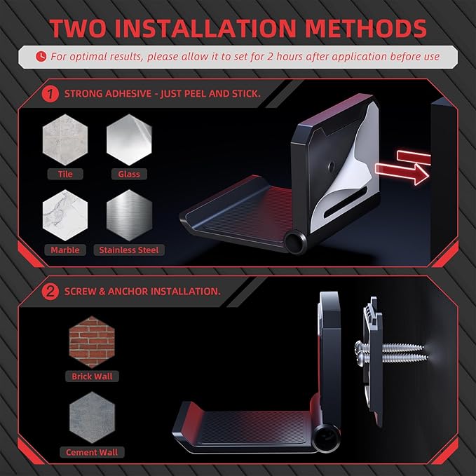 PlayVital 4 Pack FOLD Controller Holder Wall Mount for ps5 ps4 Xbox Switch 2 Pro Headset, Universal Gaming Acessories Controller Organizer Headphone Stand - Foldable Anti-slip Strong Adhesive, Black