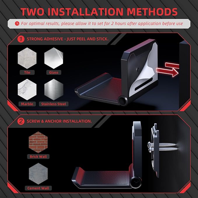 PlayVital FOLD Controller Holder Wall for ps5 ps4 Xbox Switch 2 Pro Headset, 2 Pack Universal Storage Organizer Gaming Controller Stand Headphone Mount - Foldable Anti-slip Adhesive Removable, Black