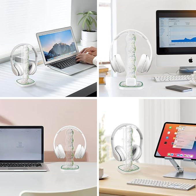 CamyCosy Clear Headphone Stand Gaming Headset Holder for Desk,Wild Flowers Garden Pattern Earphone Stand Cellphone Stand Desk Accessories for All Headphones Size