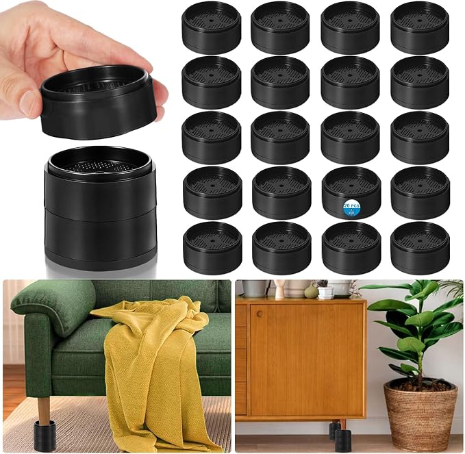 Bed Risers 1 inch, 2 inch, 3 inch, 4 inch Heavy Duty, Adjustable Furniture Riser for Table Desk Couch Sofa Chair Refrigerator Washing Machine, Stackable Bed Raisers Blocks (Black 20 Pack, 1 inch)
