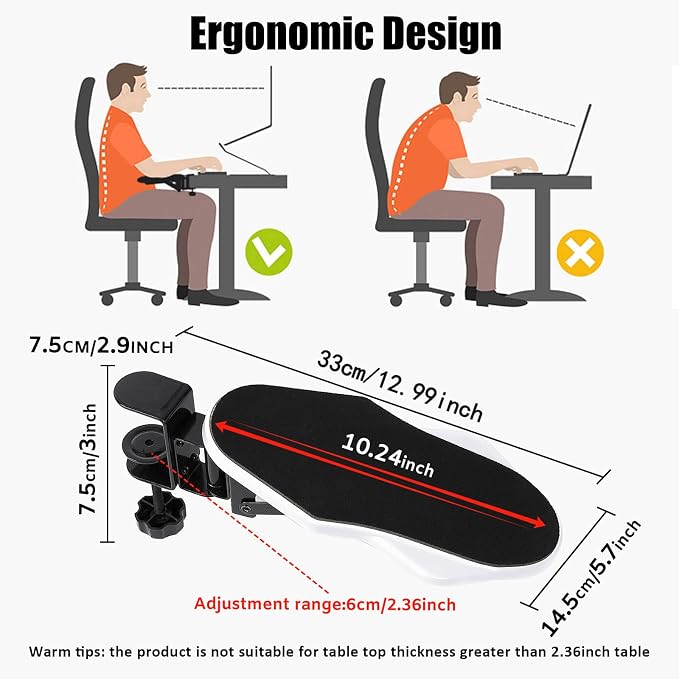 Computer Arm Rest for Desk, 180° Adjustable Rotating Desk Extender Tray, 90° Foldable Elbow Arm Support, Ergonomic Desk Arm Wrist Rest Shelf for Home and Office (Pack of 2)