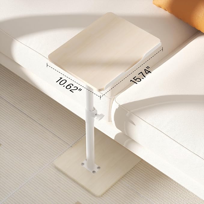 YUHFERA Sofa Armrest Tray Table for Couch - 360° Swivel Height Adjustable End for Small Spaces, Snack Side Table for Bed or Chair with Phone & Tablet Slot (Oak,Angle Adjustable)