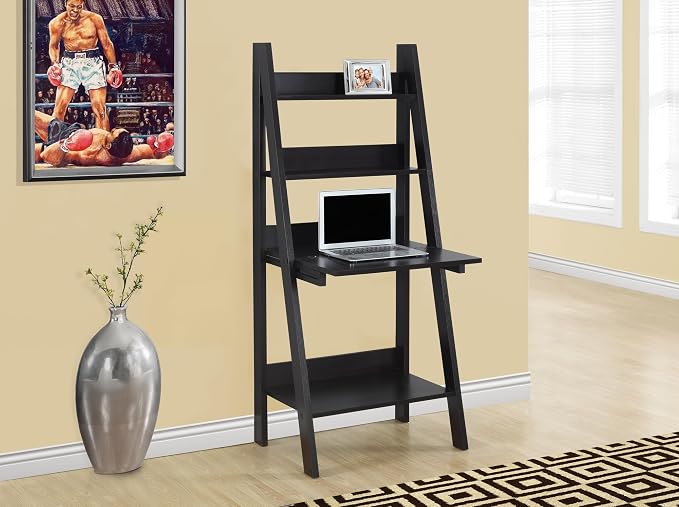 Monarch Specialties Tryy Ladder Desk - Bookcase - Wall Bookshelf - Stand Shelf, 61"H, Cappuccino