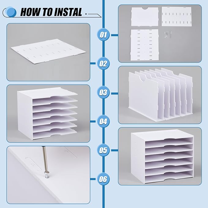Juexica 7 Tier Scrapbook Paper Organizer 14.2 x 10.2 x 11.8 Inch Stackable Paper Storage Holder for Desk Desktop File Organizer for Home Office Classroom School