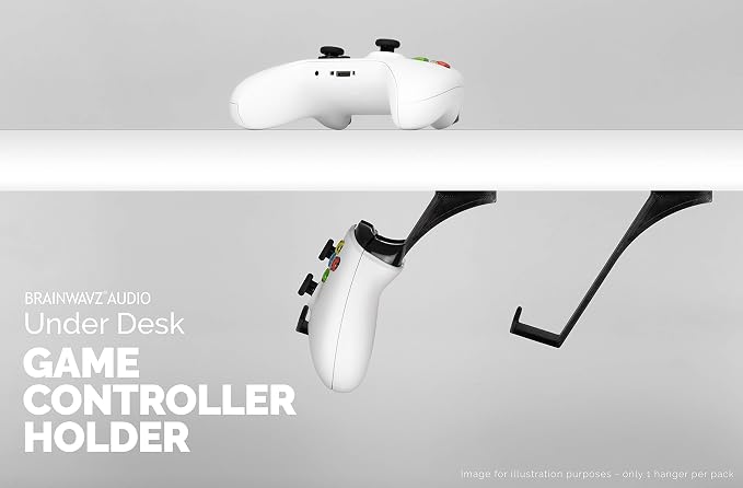 Gamepad Under The Desk Mount Holder Hanger for Xbox One, Switch, PS4, PC, Steam, Steelseries & Most Game Controllers, No Screws, VHB Tape, by Brainwavz (Black, Improved Adheasion Nov2019)