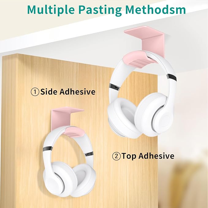 HomeMount Under Desk Headphone Holder - Adhesive Headphone Stand Hanger Table Mount for Most Headphones(Pink-2P)