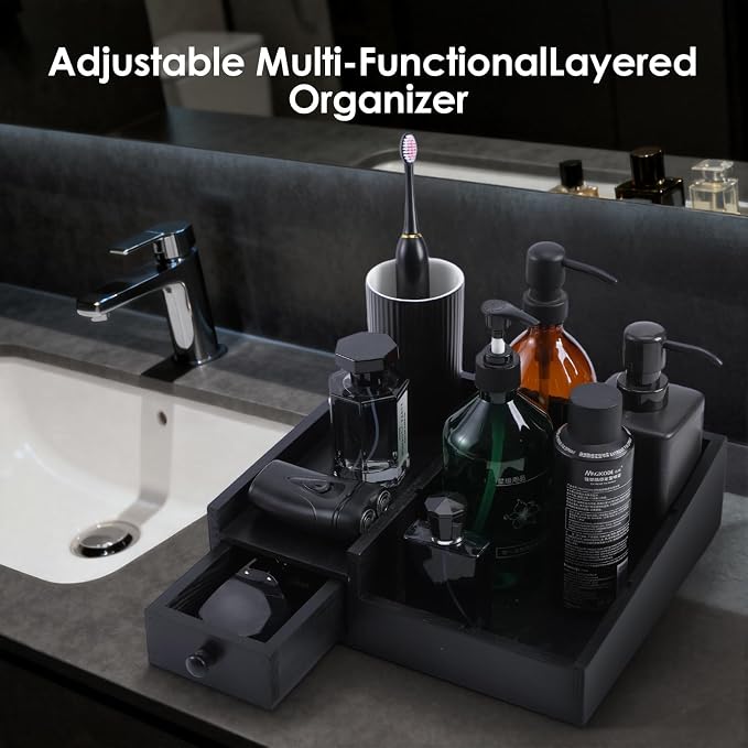 Organizer for Men,Bathroom Countertop Organizers,Perfume Organizer,Cologne Organizers,Bathroom Storage,Perfume Stand,Dresser Organizer,Desk Organizer,Gifts for Men,Adjustable Partition(Black)