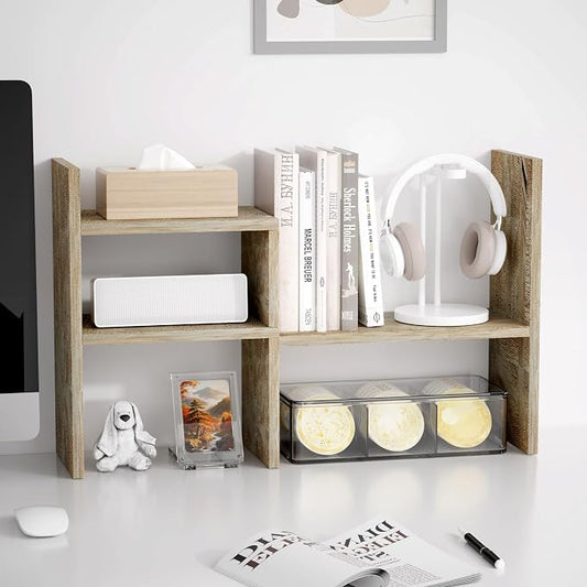 Jerry & Maggie Office Desk Organizers and Accessories for College Dorm Decor, Supplies Wooden Desk Organizer for Plants, Cubicle Shelf of Makeup Organizer for Cute Room Decor, Grey Oak