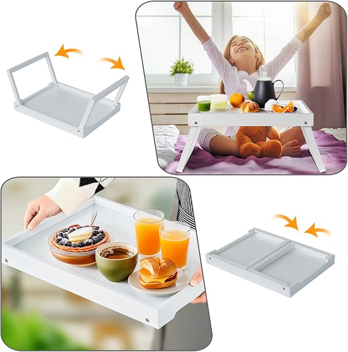 RRX Bed Tray Table with Folding Legs, Breakfast in Bed Tray (1, White) | Bed Trays for Folding Table Eating, Kitchen Serving, Food, Sofa, Snacking or Working, Laptop Desk Dinner, Snack Tray