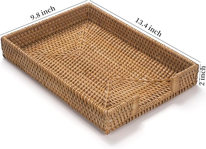 Rattan Letter Tray, Wicker Desk Tray, Woven Desk Organizer, A4 Paper, Document, File, Mail, Magazine Storage Basket for Office, Classroom, Home Desktop