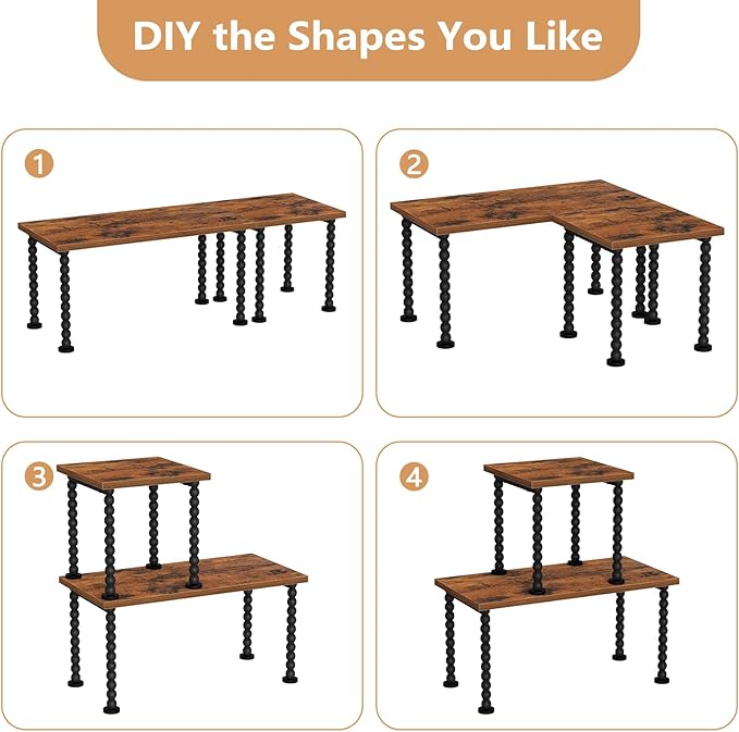 YINMIT Desk Shelf Organizer, 2 Tier Adjustable Desk Shelf for Top of Desk, Wood Freestanding Stackable Desktop Bookshelf Organizer for Office, Home, Kitchen Counter Display Rack, Rustic Brown