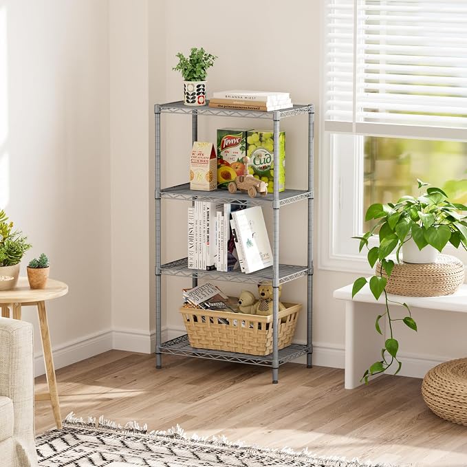 SINGAYE 4 Shelves Adjustable Storage Shelf Wire Shelving Rack Bathroom Standing Units Laundry Room Organization for Kitchen Office Bathroom Organizers Metal Pantry 14" D x 24" W x 48" H Gray