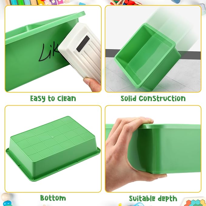 Hoteam 10 Pcs Flat Storage Organizer Tray Bin Paper Tray for Classroom Plastic Stackable File Organizer for School Office Teacher Book Organization(Green,13.78 x 9.84 x 3.15 Inch)