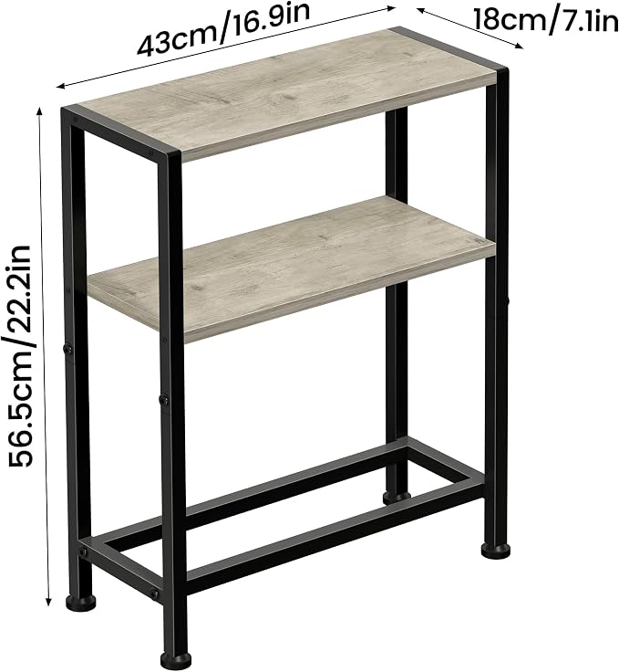 Narrow Side Table Set of 2 for Small Space, 2-Tier Small End Table with Shelf Holder, Slim Nightstand, Skinny Snack Couch Table in Living Room, Bedroom, Study, Kitchen and Balcony (Greige)