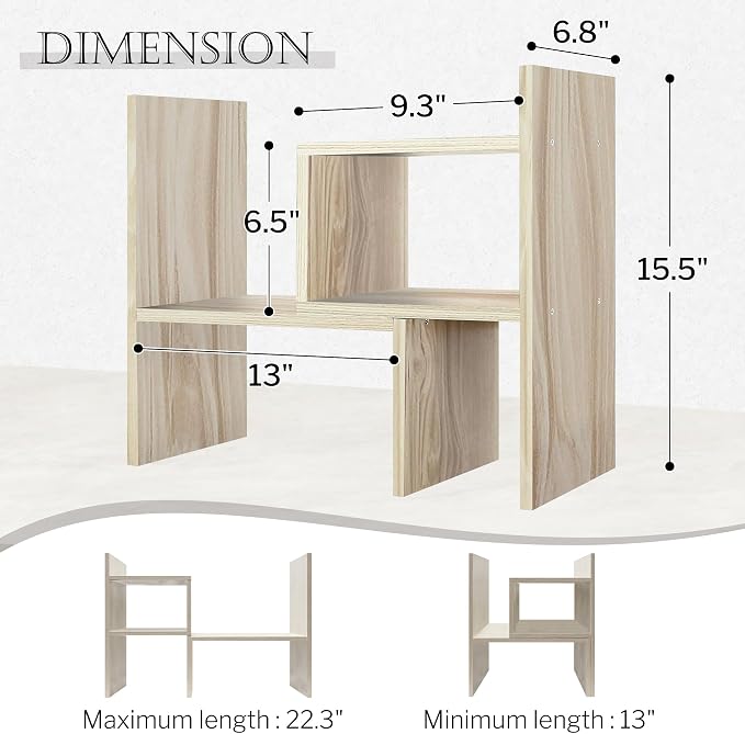 Jerry & Maggie Desktop Organizer Office Storage Rack Adjustable Wood Display Shelf Birthday Gifts Toy Home Decor Free Style Rotation Display True Natural Stand Shelf (White Wood Tone/2 Pack)