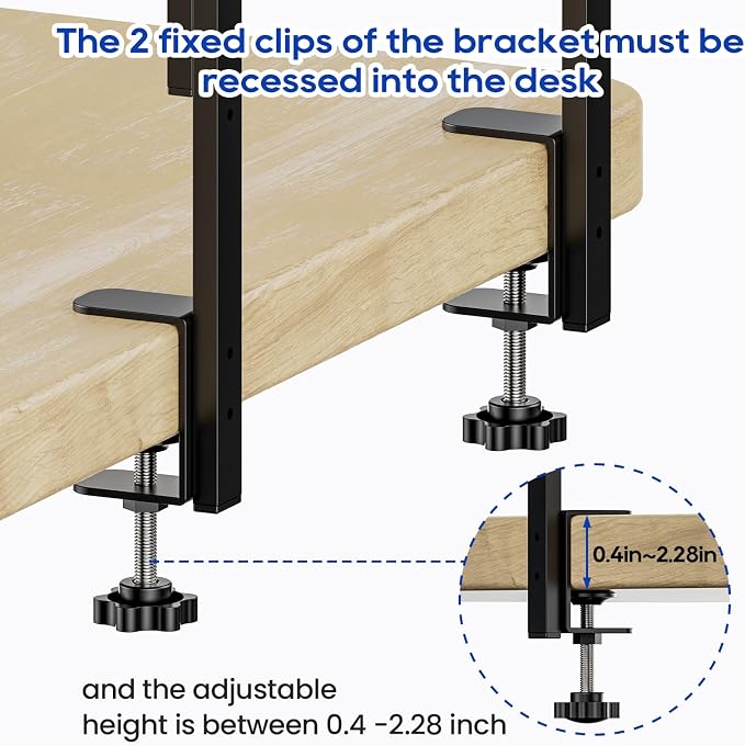 Clamp On Desk Shelf 2-Tier, 12.5 inche Wood Shelving Unit for Office Desk/Gaming Accessories, Tabletop Book Storage Rack, Shelf for Top & Under of Desk, Brown