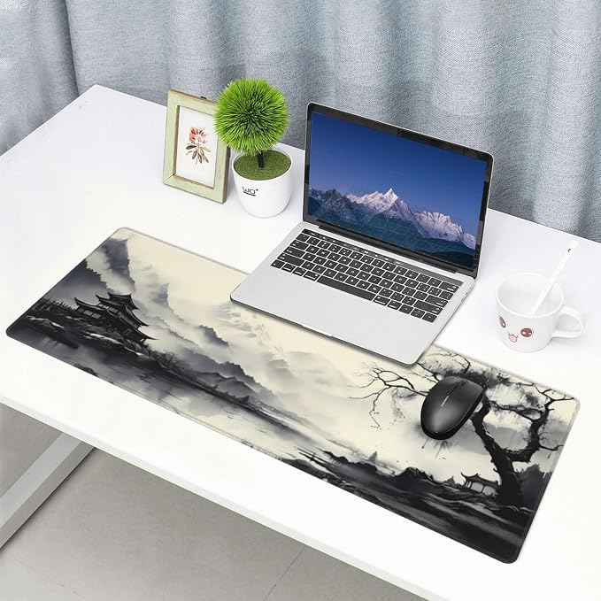 Gaming Mouse Pad Desk Pad,Extended Big Mouse Pad,31.5x11.8 Inch Long Computer Keyboard Mouse Mat Mousepad with 3mm Non-Slip Base and Stitched Edge for Gaming and Office… (wash painting2)