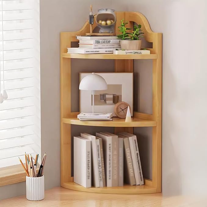Desktop Bookshelf, Corner Shelf, Space-Saving Desk Storage Rack, Open Bookcase for Organization in Home or Office, 3-Tier Design