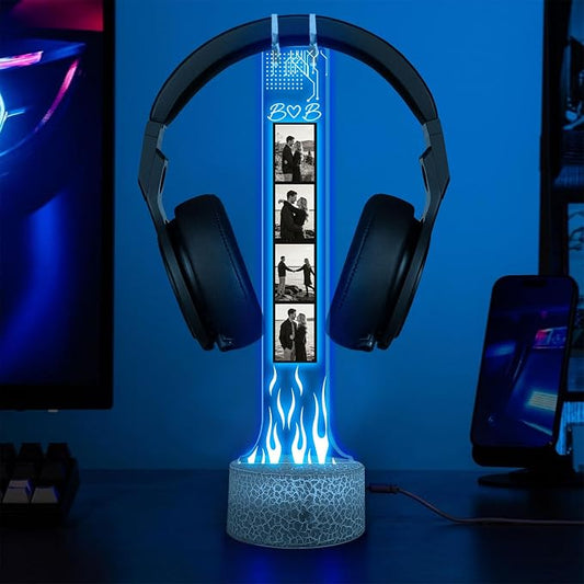 Custom Couple Photo Headphone Holder, Personalized Led Headphone, Headset Holder Gift for Him, Valentine's Day Gifts for Couple, Custom Gift for Gamers, Boyfriend Gifts, Couple Photo