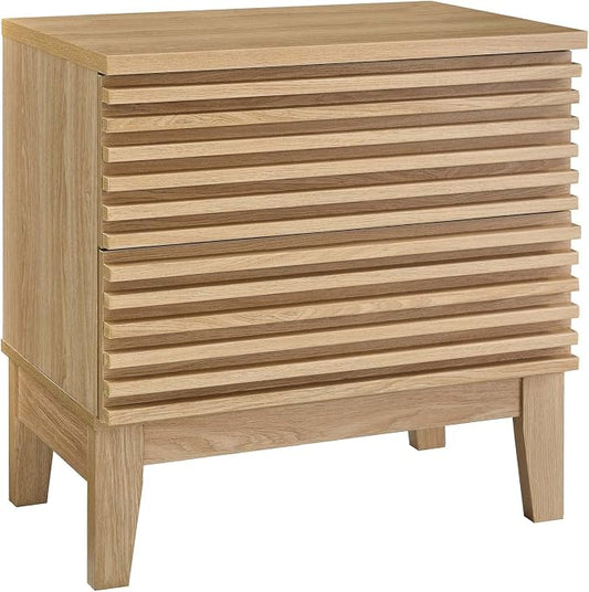 Modway Render Mid-Century Modern, Two-Drawer Nightstand, Oak