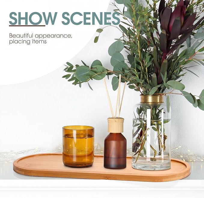 Chengu 3 Pcs Bamboo Vanity Trays for Bathroom Small Wooden Serving Tray for Bathroom Counter Food Appetizer Tea Dessert Kitchen Tissue Toilet Tank Home Decor, 11 x 4 Inch(Oval Edge Style)