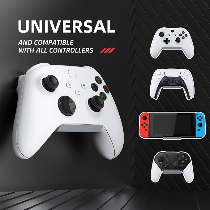 PlayVital 4 Pack FOLD Controller Holder Wall Mount for ps5 ps4 Xbox Switch 2 Pro Headset, Universal Controller Acessories Organizer Headphone Stand - Foldable Anti-slip Strong Adhesive, New Hope Gray