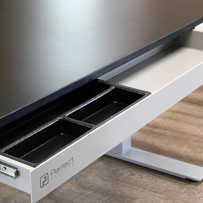 PERFECT POSTURE Under Desk Storage Drawer With Lock – Slim Pen & Pencil Drawer for Regular & Sit-Stand Standing Desks, Gray (7.5" x 33")