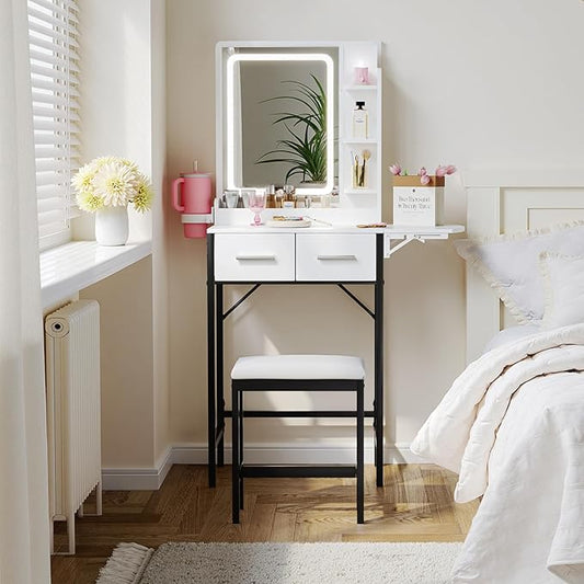 Small Vanity Desk for Mini Space: Compact Makeup Table Set for Tiny Bedroom - Space Saving Vanity for Girls