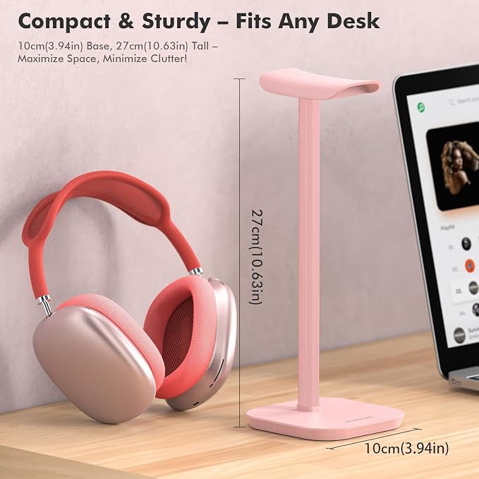 Headphone Stand, Desktop Headset Holder Desk Earphone Stand Aluminum Headset Hanger Headphone Rack Stand to Hold Earphones Such as Airpods Max, Sony, Beats, Bose, Razer, HyperX(Pink)