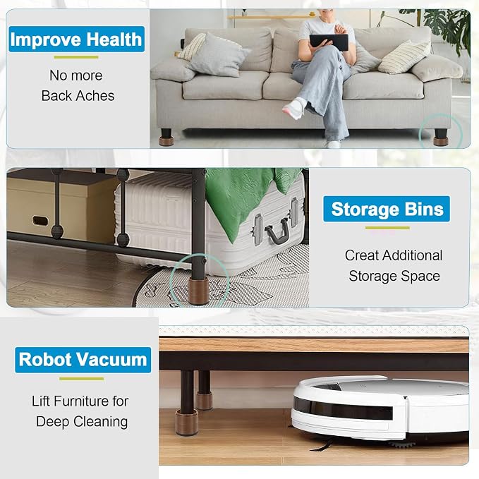 Bed Risers 1 inch, 2 inch, 3 inch, 4 inch Heavy Duty, Adjustable Furniture Riser for Table Desk Couch Sofa Chair Refrigerator Washing Machine, Stackable Bed Raisers Blocks (Brown 4 Pack, 1+1+1 inch)