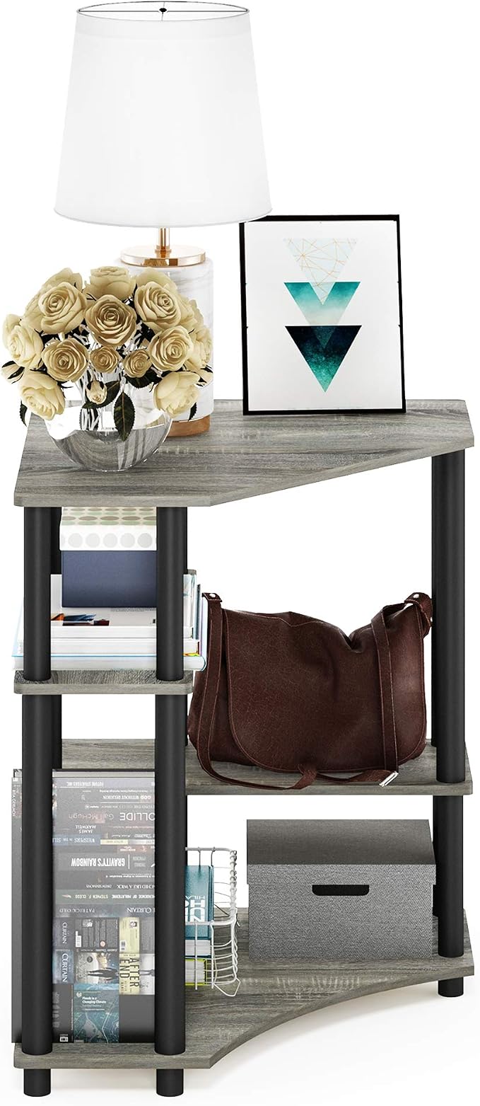 Furinno TURN-N-TUBE Desk, Gaming Desk with Shelves, Corner Computer Desk with Shelves, Office Desk, Space Saving, For Home Office, Bedroom, French Oak